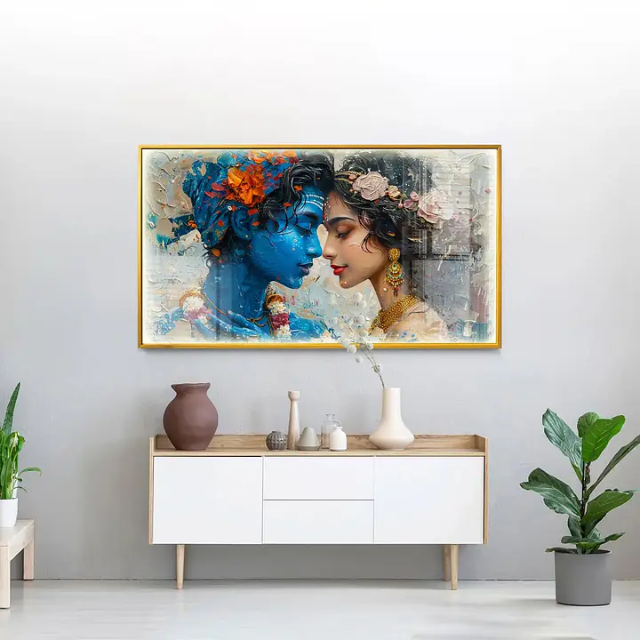 Radha Krishna Romantic Love Serene Vivid LED Framed Wall Art - Master