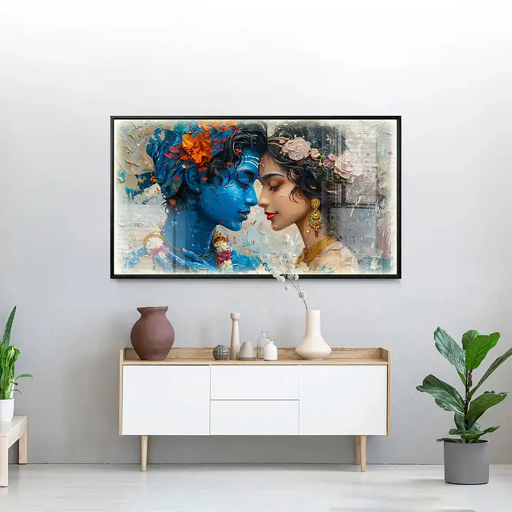 Radha Krishna Romantic Love Serene Vivid LED Framed Wall Art - Master