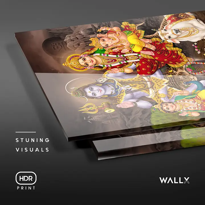 Shiv Parivar Brown Pooja Mandir Vivid Wall Art Acrylic - Master