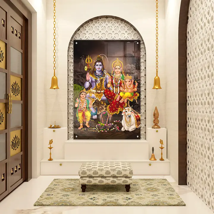 Shiv Parivar Brown Pooja Mandir Vivid Wall Art Acrylic - Master